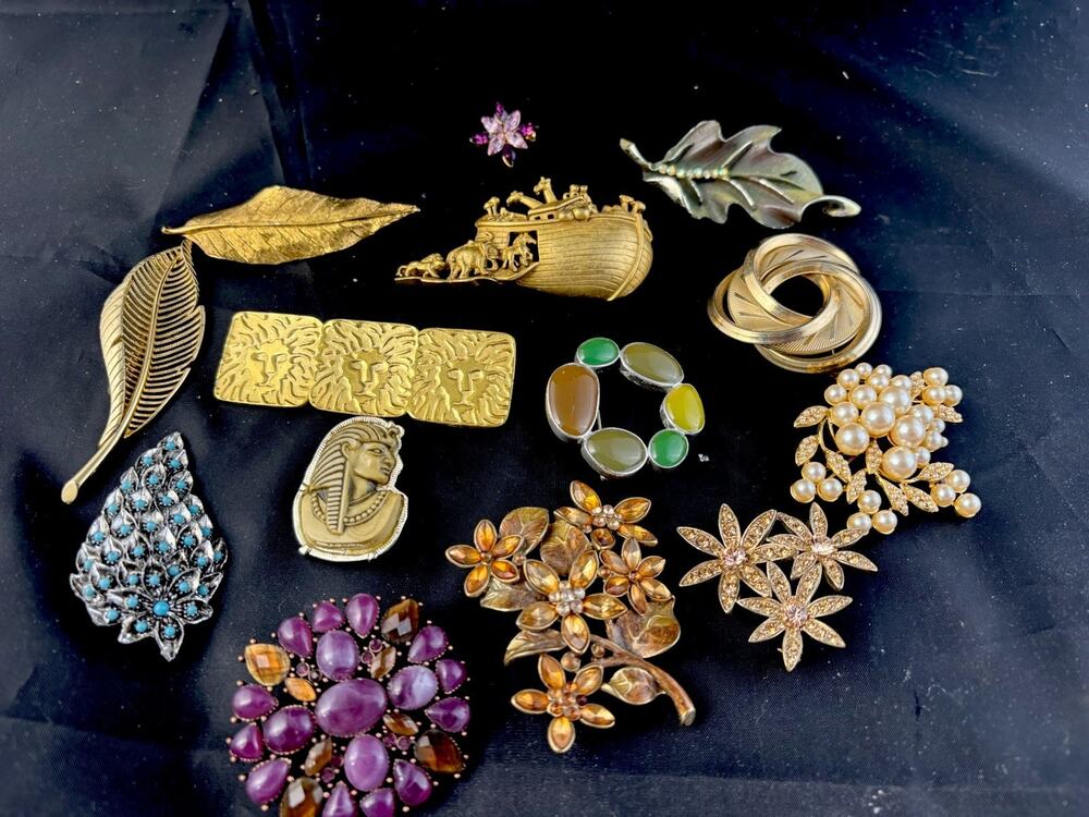 VTG All Wearable Brooches Costume Jewelry Lot Signed AK Liz Claiborne Richelieu+